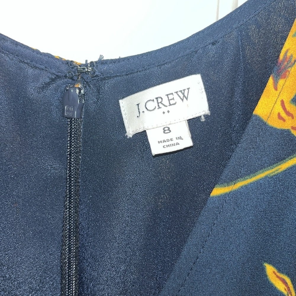 J. Crew Navy and Golden Printed Pleated Midi Wrap Dress Size 8 - Picture 7 of 10